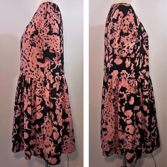URBAN THREADS Oversized Button Down Smock Dress Pink & Black Abstract Size 6 - Picture 4 of 10